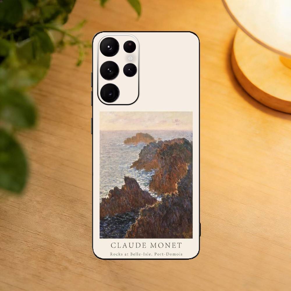Claude Monet Ins Fishion Phone Case For Samsung S25,24,23,22,30,21,10,9,Ultra,Plus,Lite Soft Black Case