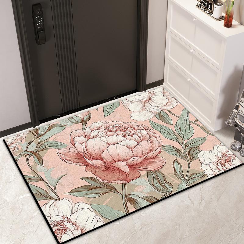 Entry Door Floral Silk Floor Mat Household Entrance Door Dirt Mat Outdoor Dirt Resistant Dust Removal Can Be Tailored Carpet