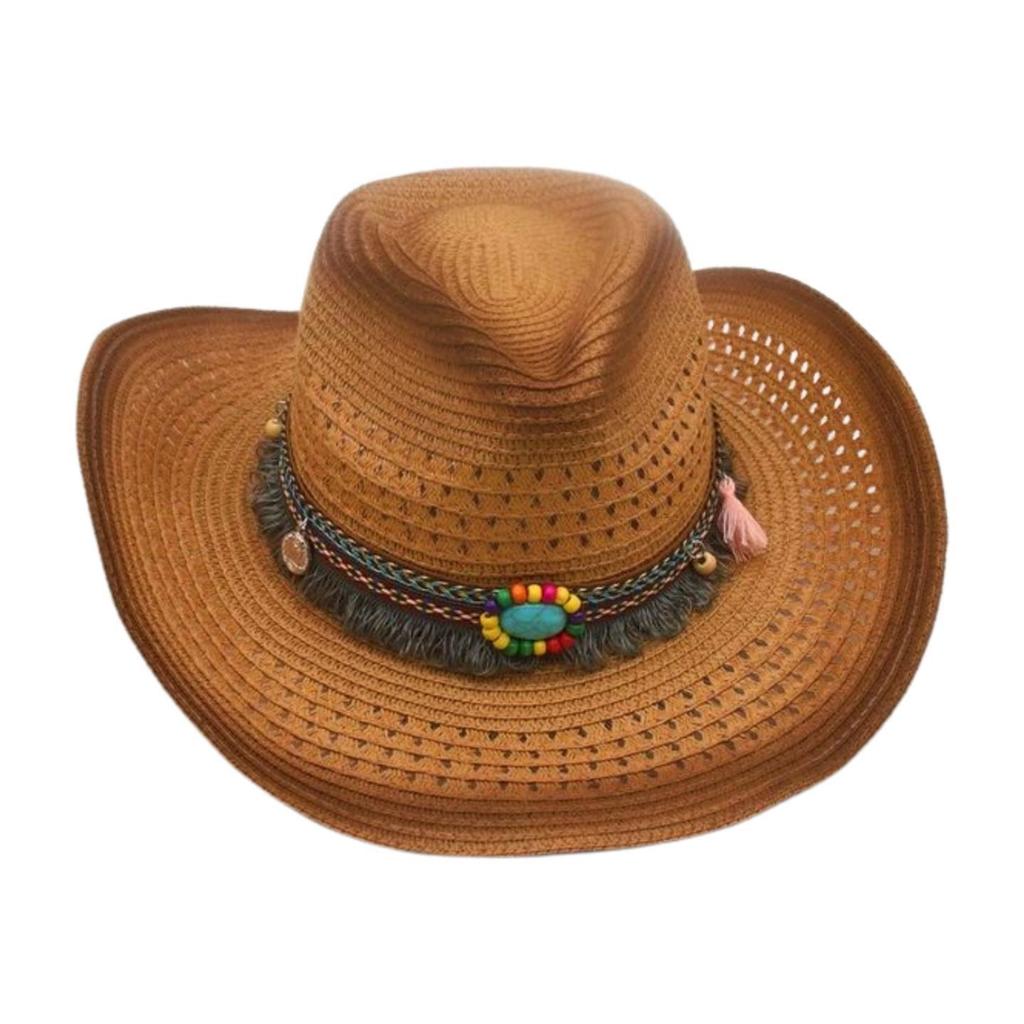 Spring And Summer Beach Outing British Bohemian Cowboy Hat Windproof Sunscreen Straw Hat