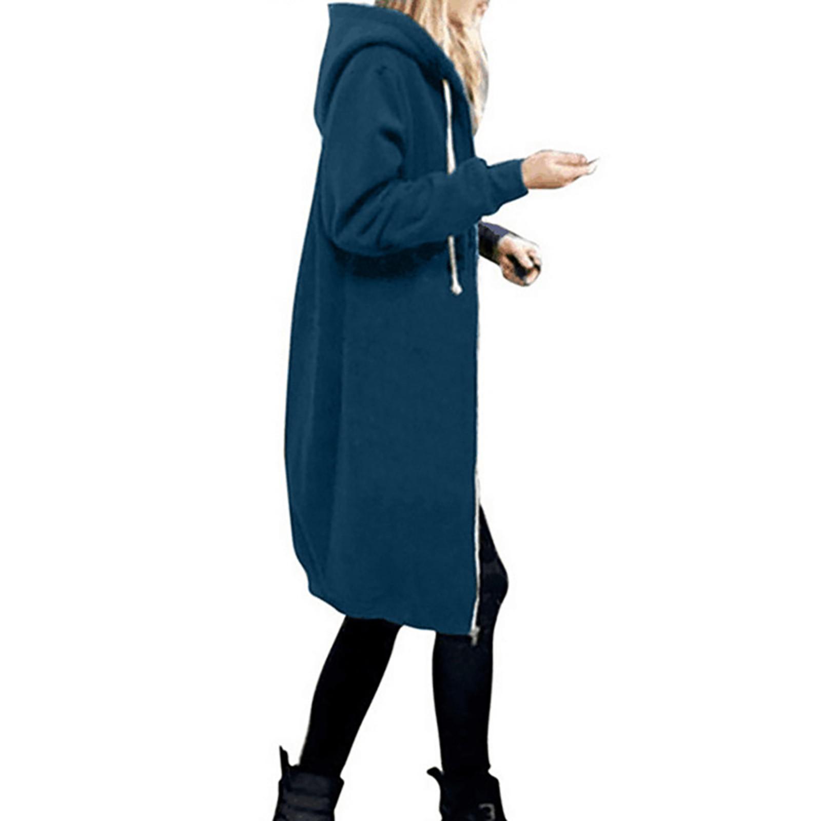 

Женская теплая молния с открытым капюшоном, толстовка, длинное пальто, куртка, топы, верхняя одежда XXXXL синий