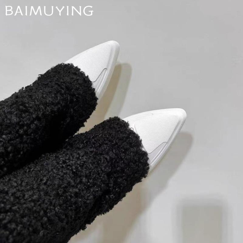Fur Snow Ankle Boots Women Pointed Toe Flats Designer Warm Shoes Woman 2024 Trend Winter Sneakers Plush Mototrcycle Botas Mujer