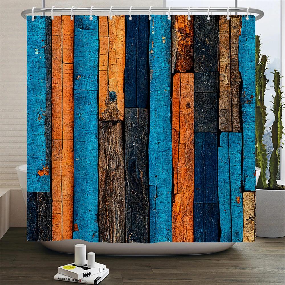 Rustic Shower Curtain Vintage Vertical Wood Planks Distressed Rustic Hardwood Design Fabric Bathroom Decor Curtain with Hooks