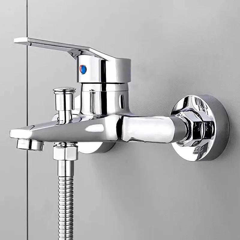 Chrome Bathroom Faucets Bathtub Facuet Wall Mounting Cold and Hot Shower Faucet Dual Spout Single Handle Mixer Tap