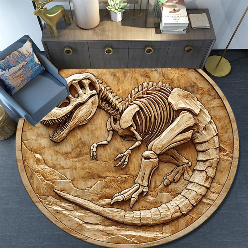 Dinosaur Fossil Relief Round Area Rug,Carpet Rug for Living Room Bedroom Sofa Playroom Decor,Non-slip Floor Mat
