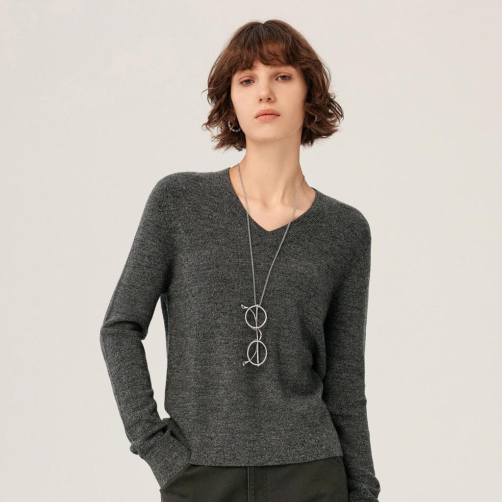 Autumn/Winter 2025 Women's V-Neck Pure Wool Slimming Pullover Sweater