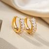 Luxury Female White Zircon Stone Hoop Earrings Elegant Yellow Gold Color Wedding Jewelry For Women