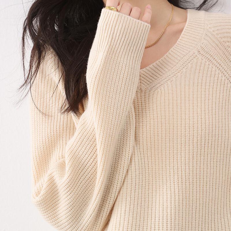 MOKANA Women's Elegant V-Neck Wool Sweater