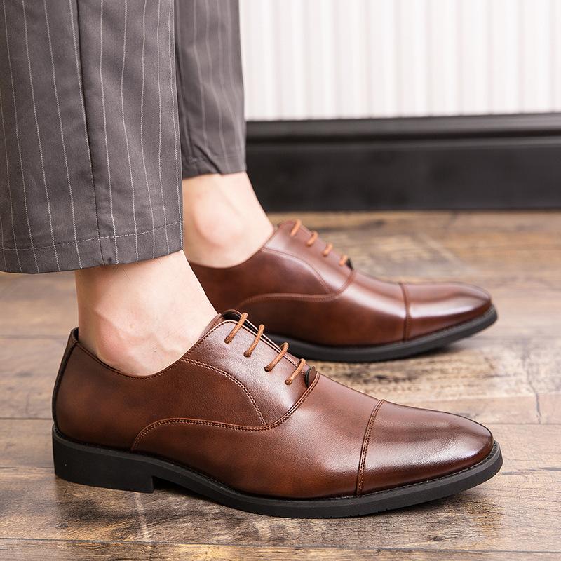 Spring and Autumn Lace-Up Business Leather Shoes Large Size Dress Leather Shoes Professional Office Black Oxford Leather Shoes Men