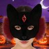 Face Cover Costume Cat Breathable Halloween Headwear Faux Face Cover With Gems For Adults Kids Christmas Holiday Masquerade