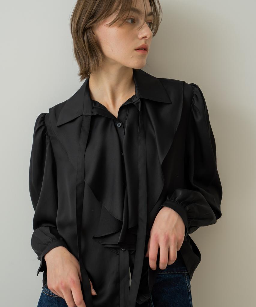 WIOE Mien Ruffle Tie Blouse_Black