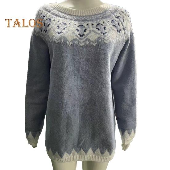 Pullover für Damen, Rundhalsausschnitt, Langarm, Patchwork, farbige Strickoberteile, lockere Passform, elastische, warme Strickwaren für den Alltag