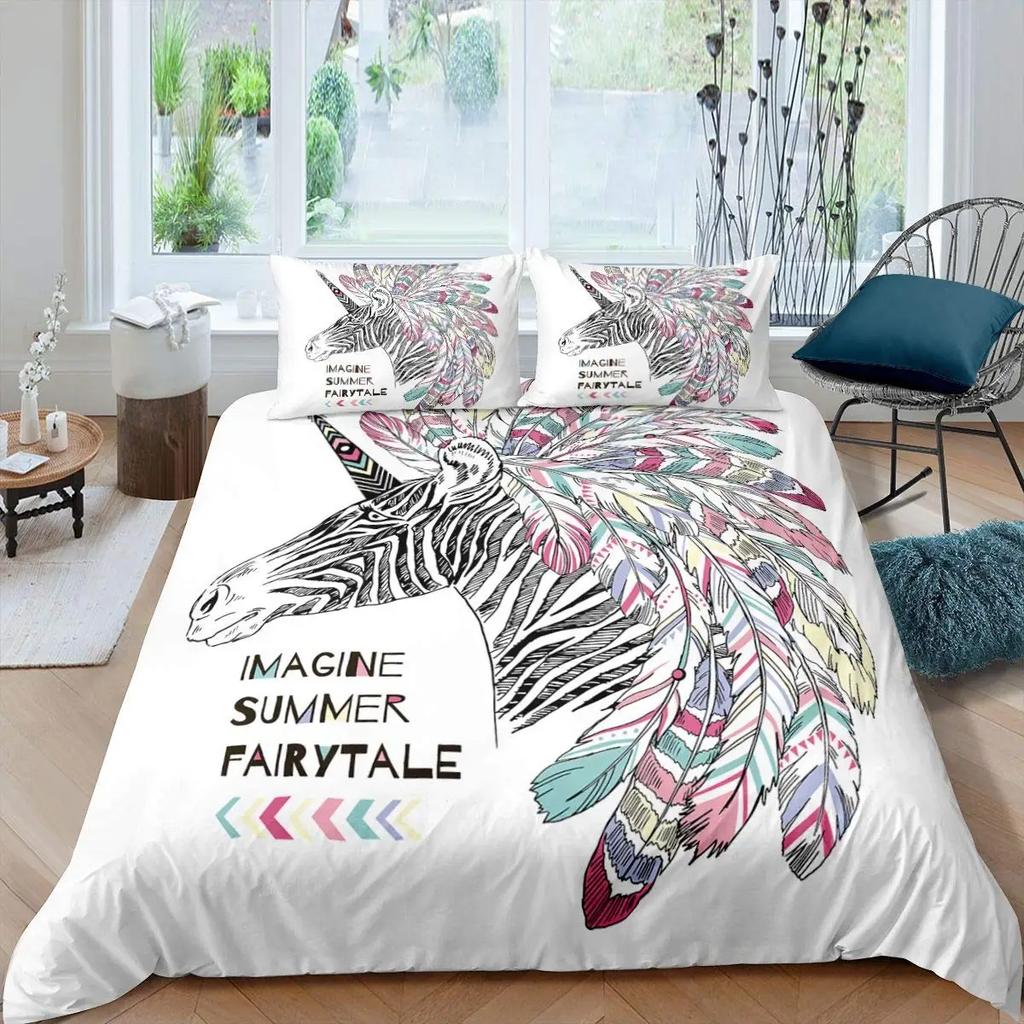 Zebra King Queen Duvet Cover Colorful Animal Bedding Set For Teens Adults Savanna Creatures Black 2/3Pcs Polyester Quilt Cover