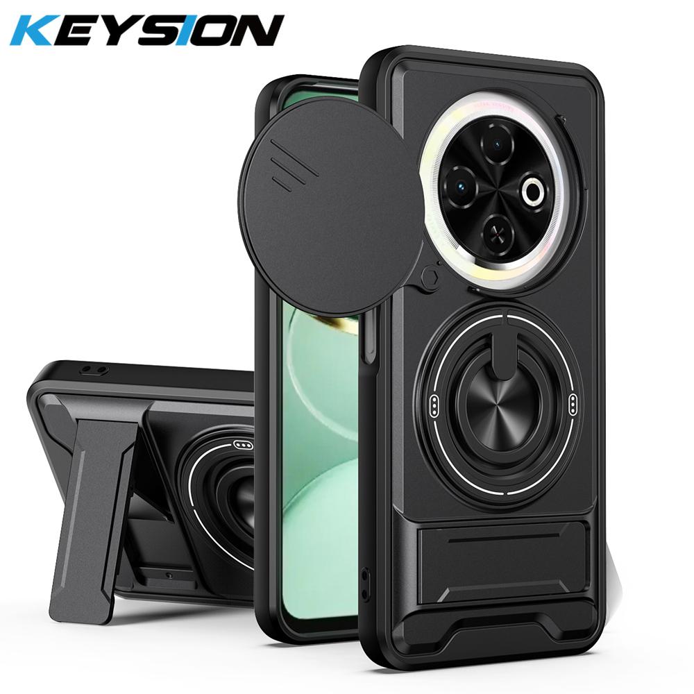 KEYSION Magnetic Phone Case for TECNO Spark 30C 4G Slide Camera Protection Upright Kickstand Shockproof Back Cover for Spark 30C