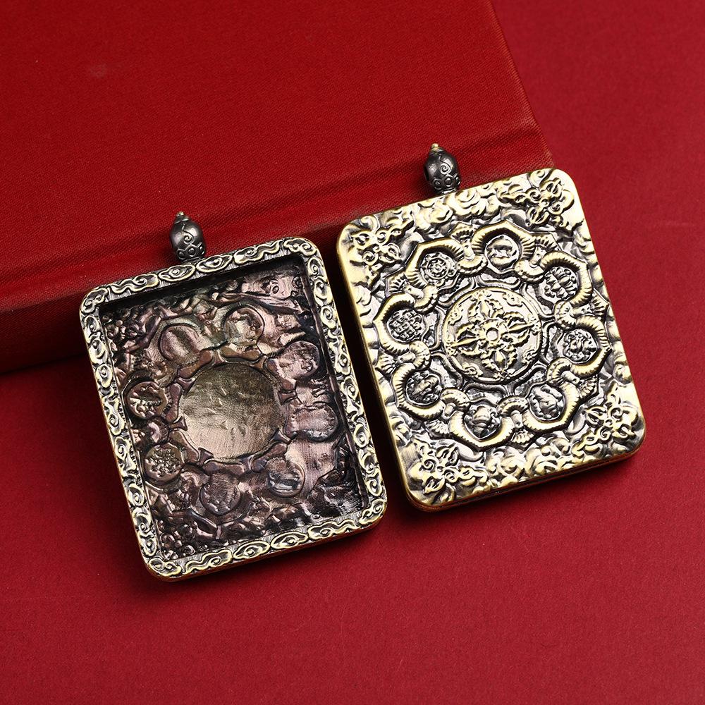 Tibetan Thangka Pendant: Antique Bronze Gau Box Design