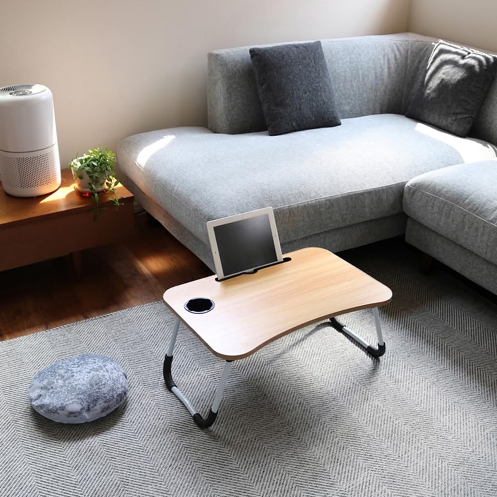 AiS To You Folding with Tablet and Drink Perfect for or As a Simple Mini Coffee or Low No Assembly Required Table, Gadget, 60x40cm, Compact, Holder,