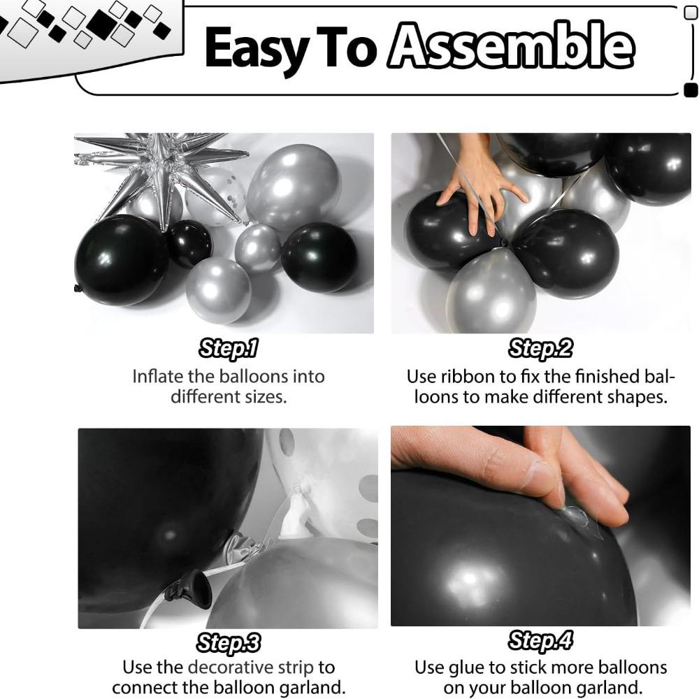 137Pcs Black and Silver Balloon Wreath Arch Set for Birthday, Wedding, Graduation, Anniversary, Graduation Party Decoration
