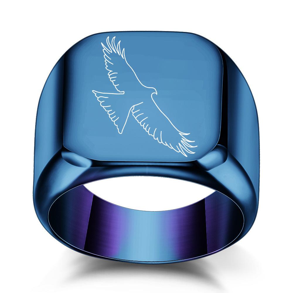 Eagle Titanium Steel Ring In European and American Creative Flying Men's Retro Punk Square 14MM Student Trendy Men Wholesale