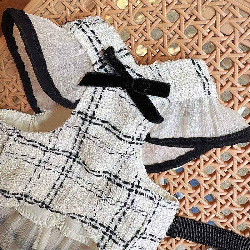 Elegant Tweed Style Dog Dress Harness Set Summer Pet Clothes with Leash for Small Dogs Cats Puppy 1-3 Set