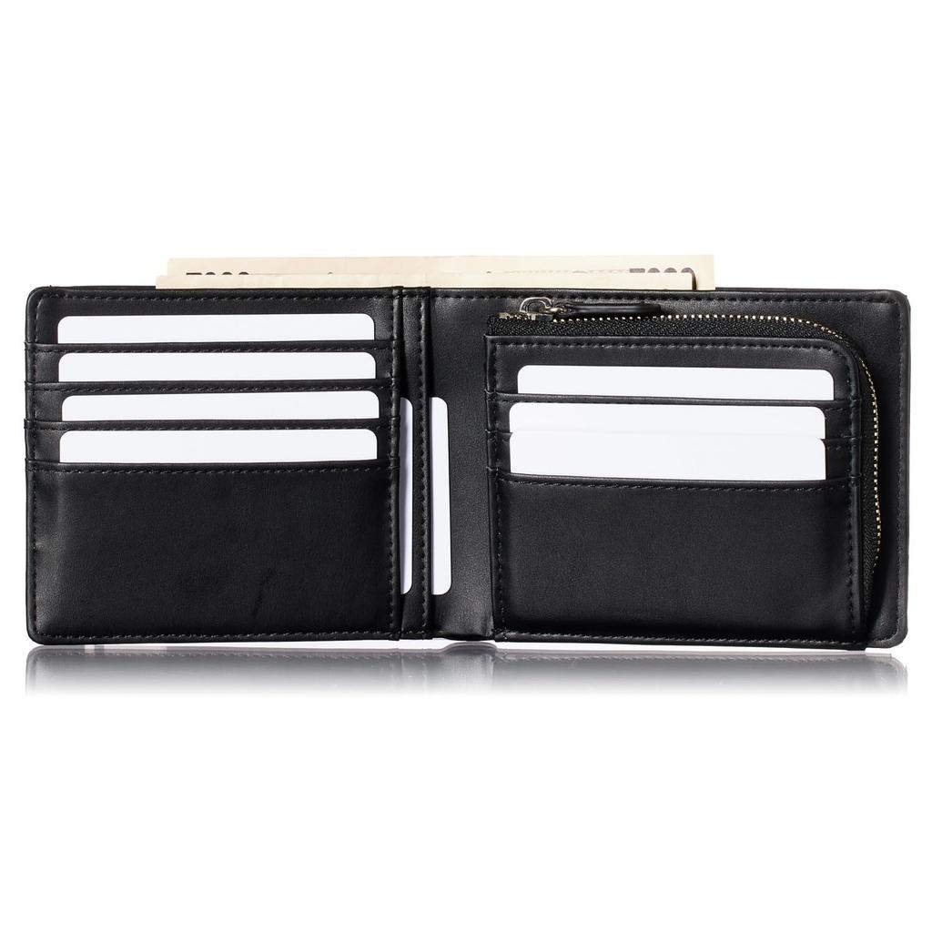 Echtes Leder Bifold Geldbörse mit Münzfach Kartenfach Geschenkbox [VOICE] Herren Einfach zu bedienender Reißverschluss, Fach, Aufbewahrung, (Schwarz Schwarz)