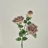 French- Artificial Rose, Single Stem With 3 Heads, Brown With Edges.