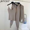 BITCED Women's Vest Knitted Jacket + Small Leg Elastic Pants Three-piece Set