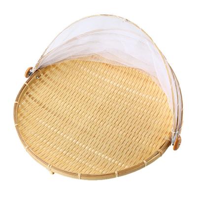 Bambu Piknik Yemek Servis Sepeti Sinek Önleyici Böcek Ağı Örtüsü Ekmek Meyve Tepsisi