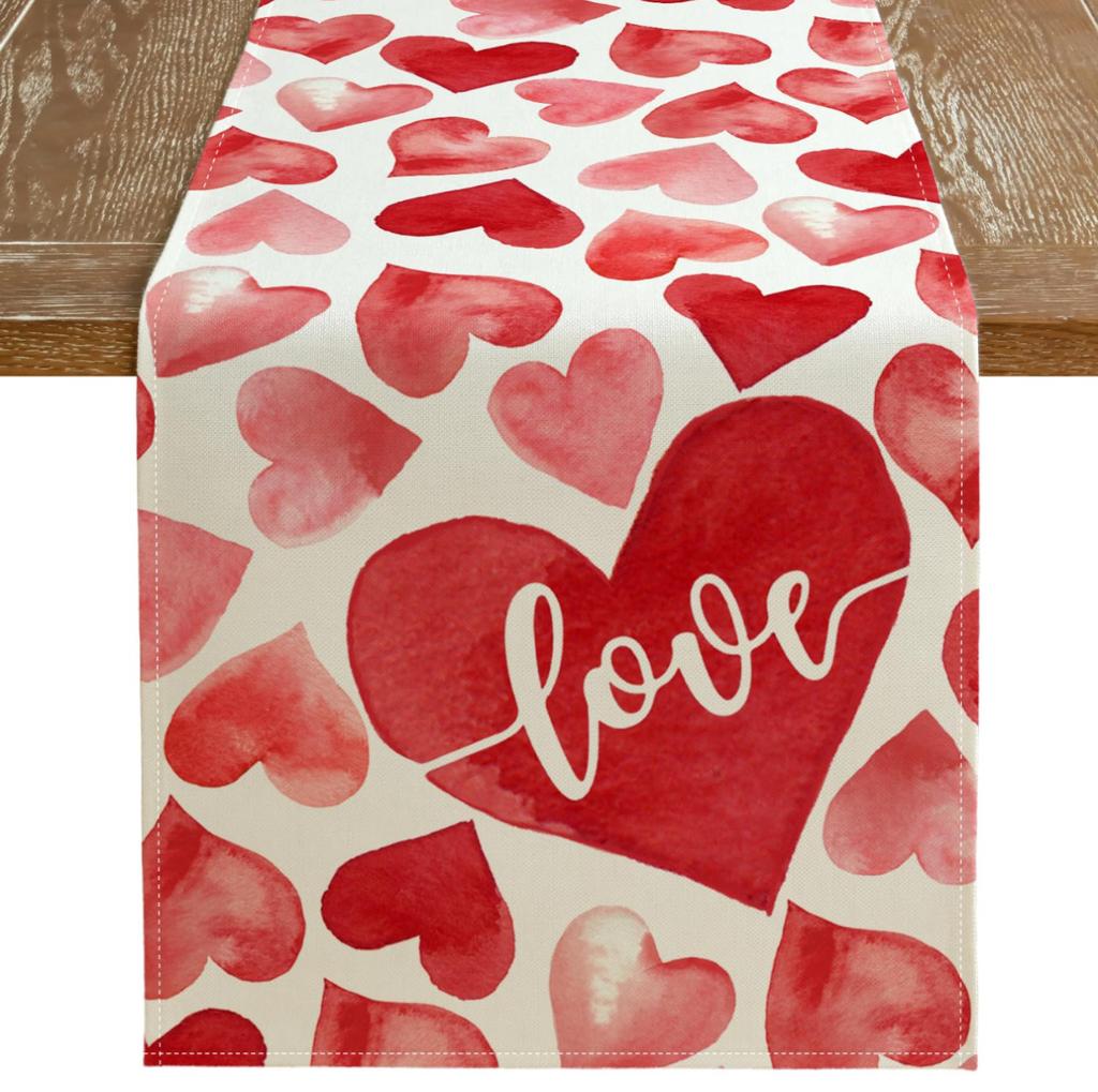 Valentine'S Day Table Flag Red Love Plaid Home Holiday Decoration Table Flag Tablecloth