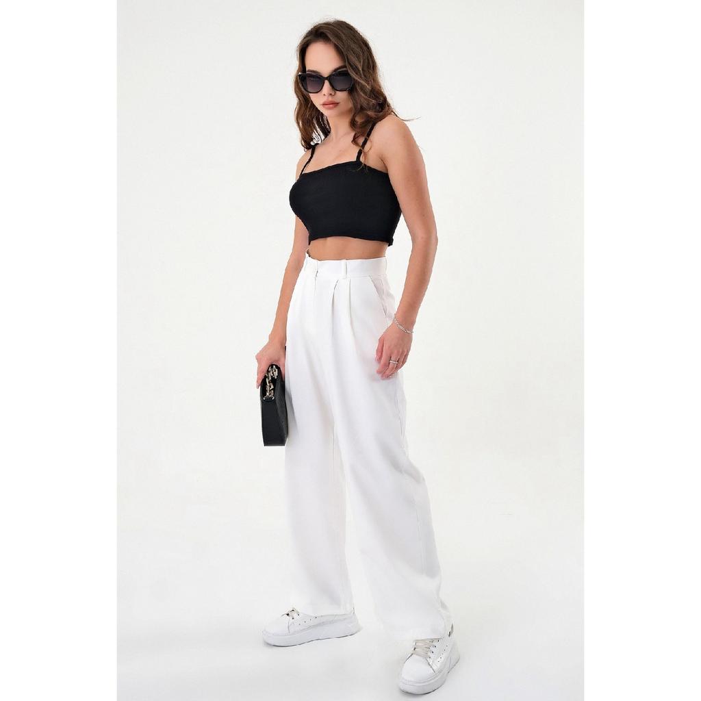 Woman White High Waist Palazzo Pants
