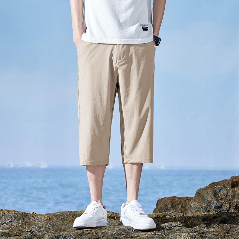 

Крутые и освежающие мужские шорты, повседневные, 2024, новые, с эластичной талией, в полоску, из дышащего ледяного шелка, мужские брюки длиной семь дюймов 5XL（205Jin）