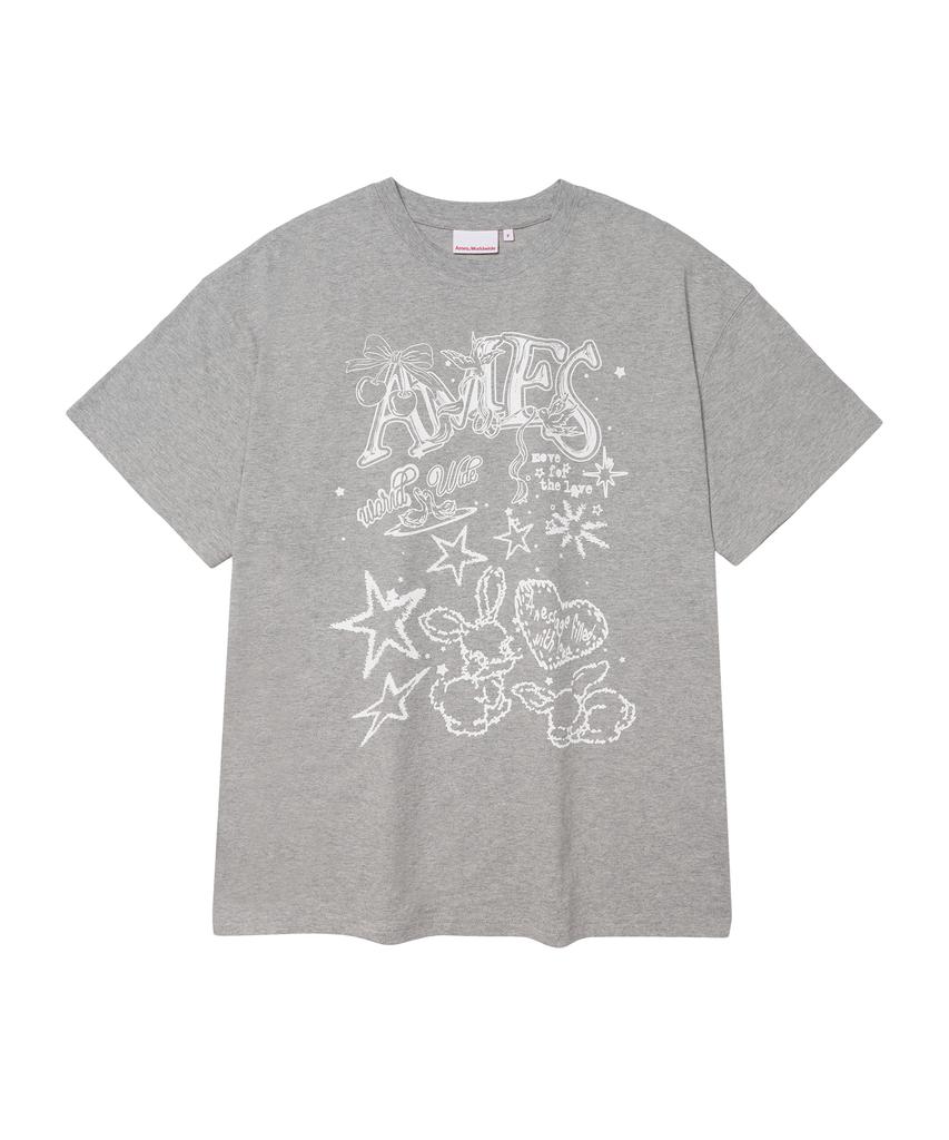 AMES-WORLDWIDE Rabbit Art Drawing Tee Gray