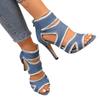 High-Heel-Sandalen für Damen im Sommer 2026 mit schmalen Absätzen und Baidu-Denim-Cut-outs. Fischmund sexy römische Schuhe für Damen