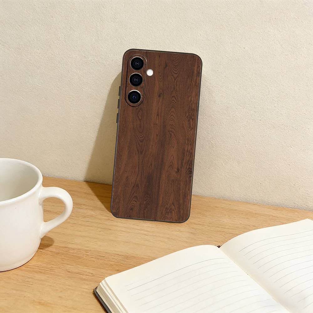 n-Natural Wood Phone Case For Samsung Galaxy A73,A72,A71,A70,A53,A52,A51,Others Soft Black Cover