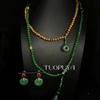 Elegant Ethnic Green Ping'an Buckle Necklace & Earrings Set - Double Layer Retro Jewelry Perfect for Qipao