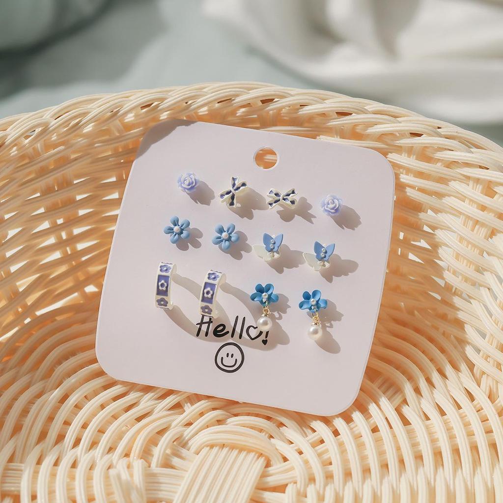 2024 New Blue Tone Silver Stud Earrings for Women