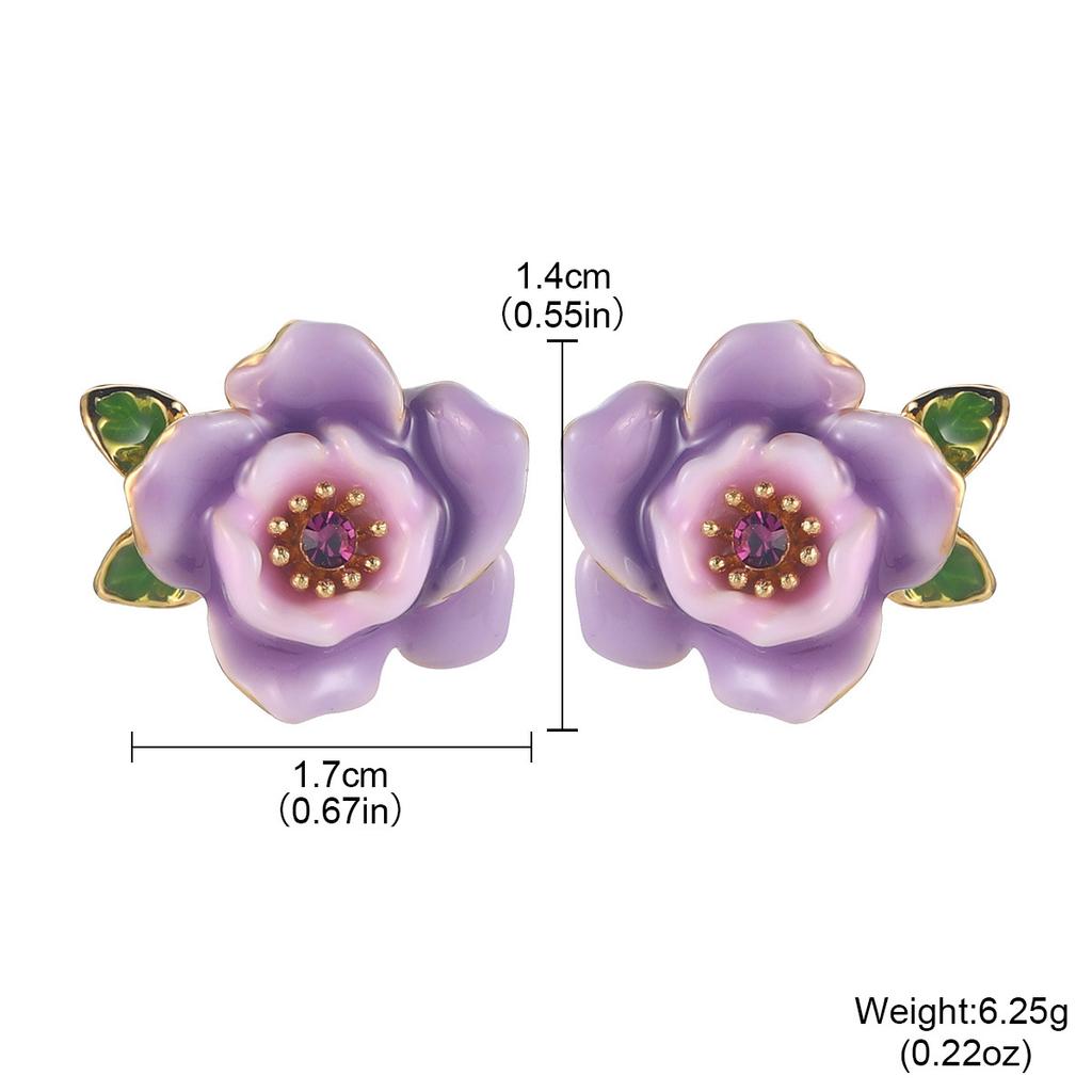 Retro purple and pink flower stud earrings enamel premium earrings design sense summer new sweet earrings
