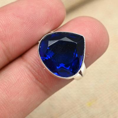 Anello nuziale con gioielli in argento massiccio 925 con zaffiro blu creato in laboratorio, regalo per lei