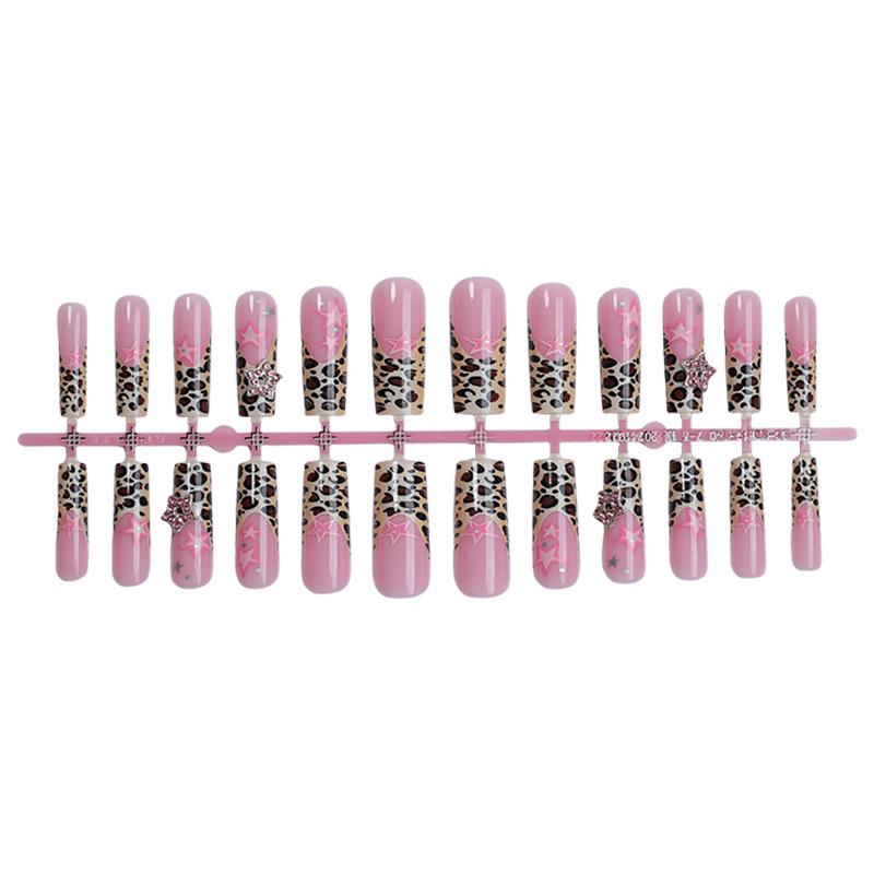 

Leopard Print French Press-On Nails - Chic, Spicy Star Design, Long Removable Nail Art Patches