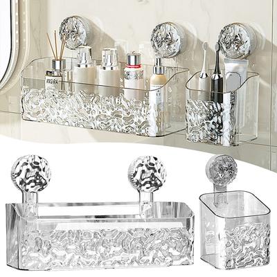 Suction Cup Storage Box Glacier Pattern Punch-Free Hanging Basket Multifunctional Toiletries Shelves For Bathroom Home
