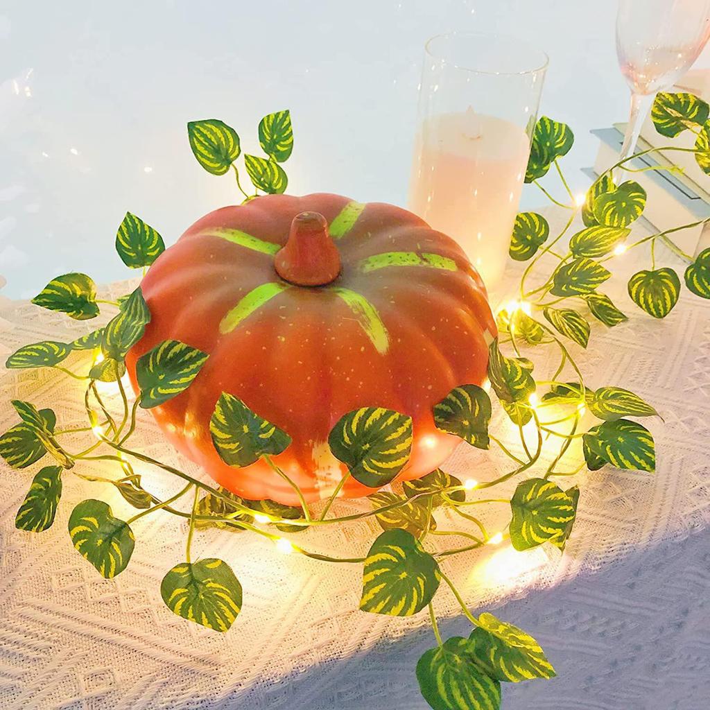 Solar-Powered LED Vine Ivy String Lights - Outdoor Decorative Copper Wire with Colorful Leaves