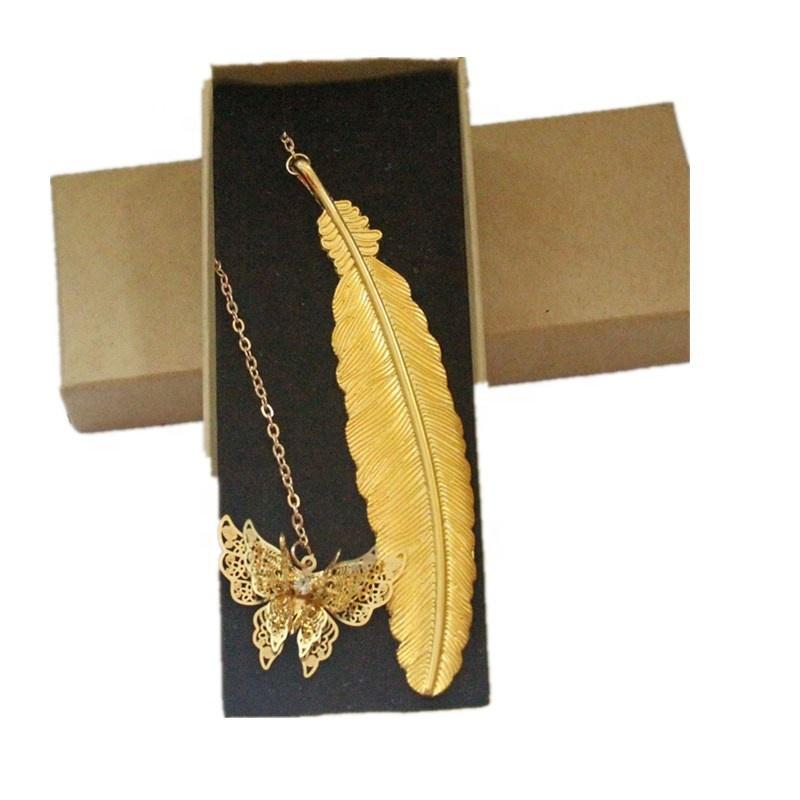 Custom Gold Plated Chinese Style Bookmark Classical Leaf Vein Feather Bookmarks