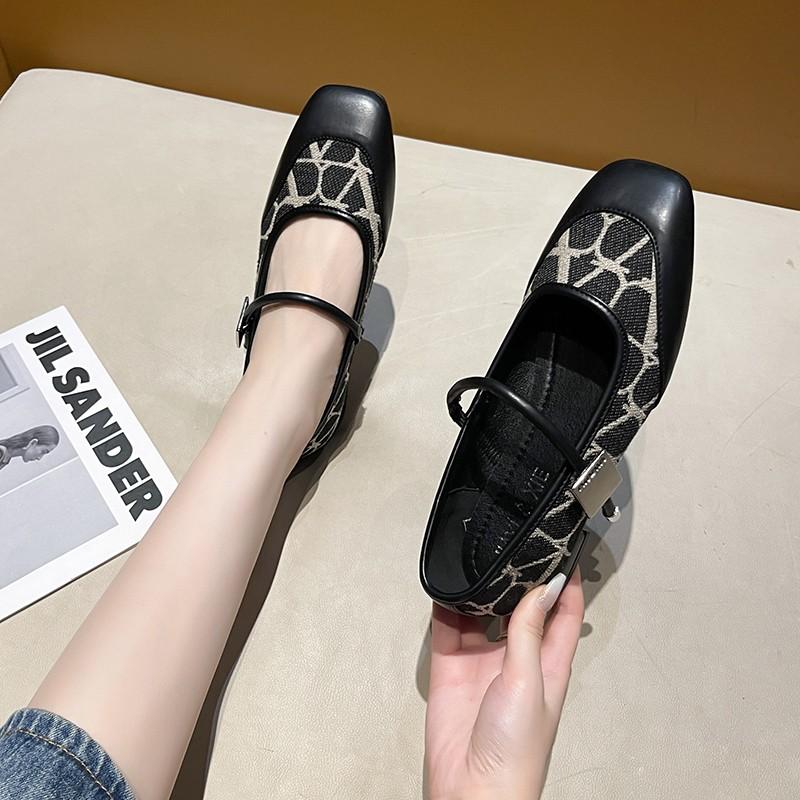 Fashion 2024 Brand Chic Patchwork Mary Jane Ballet Flats for Women Comfortable Square Toe Flat Loafers for Women