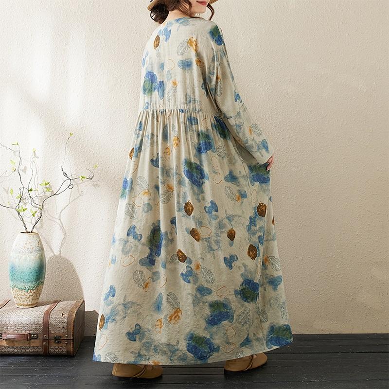 Long Sleeve Plus Size Cotton Vintage Floral New In Dresses for Women Casual Loose Spring Summer Autumn Dress