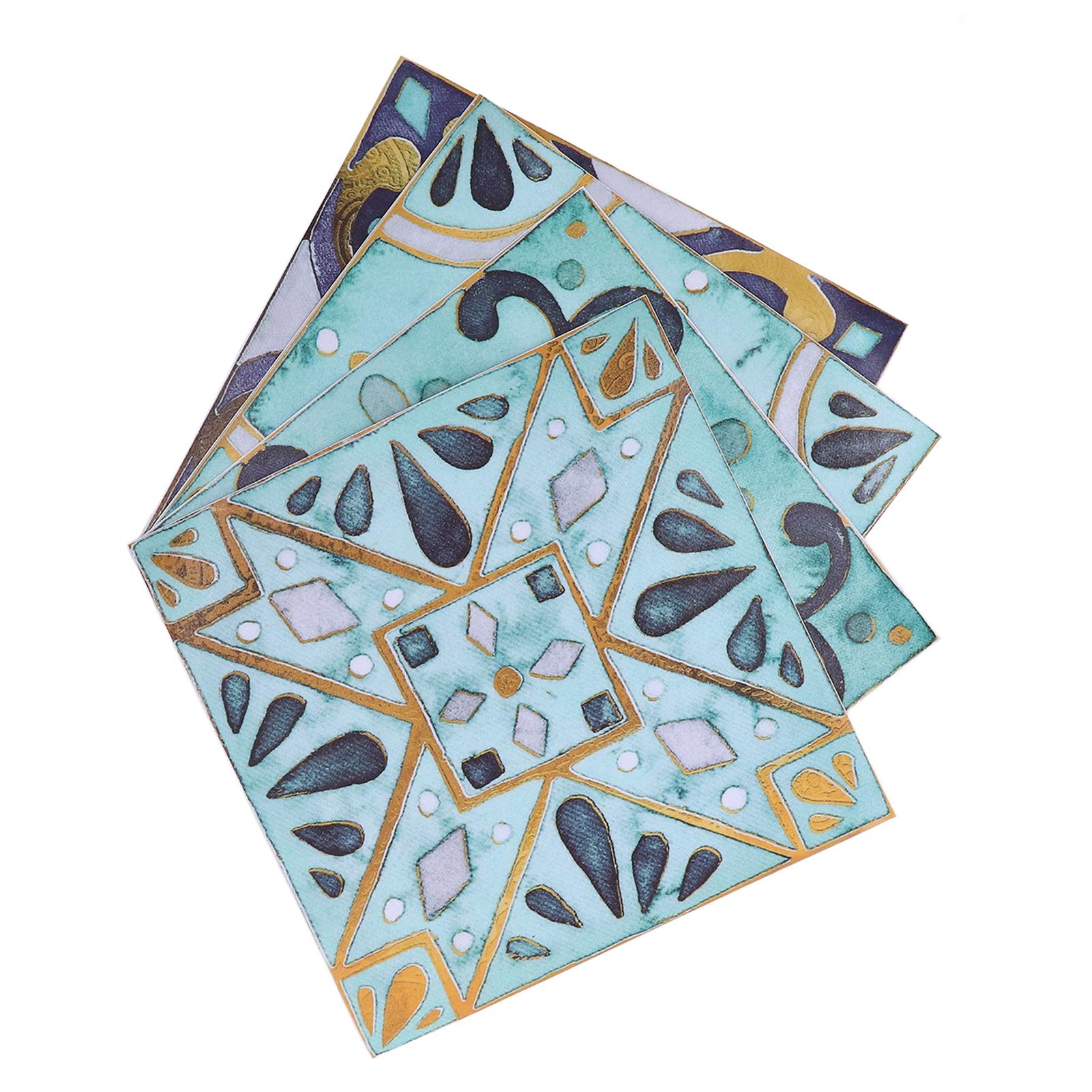 Konnwei 4Pcs Set Antique Tile Stickers Retro Style Waterproof Self Adhesive Decals For Kitchen Bathroom Decor 30X30cm