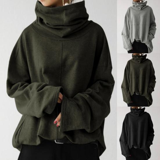 Однотонна блуза-пуловер з бічною кишенею, плюшевою підкладкою, довгим рукавом і коміром-стійкою, жіночий світшот для трексуїту