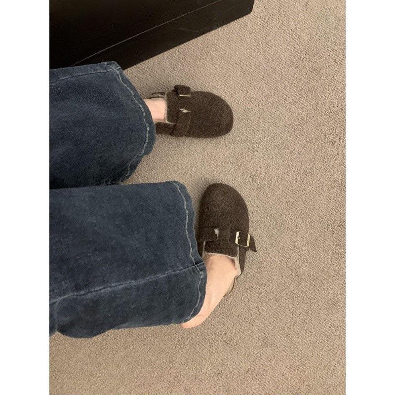 thick-soled velvet half-tow Birkenstocks, fluffy shoes, warm slippers outside shoes, cotton shoes, loafers, single shoes