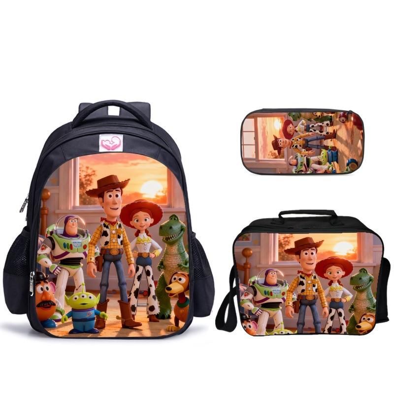 Doll Collective Probe Children'S Fun Three-Piece Set Woody Bass School Bag Pencil Bag Thermal Insulation Meal Bag Student Campus Set