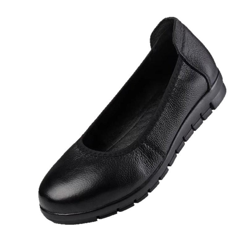 Non-slip Work Shoes Women's Hotel 2025 Autumn Flat-bottomed Comfortable Soft-soled Tooling Shoes Work Leather Shoes Interview Flight Attendant Shoes