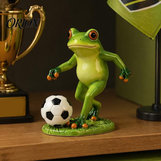 Cute Frog with Football Player Statue, Garden Whimsical Stable Resin Figurine for Outdoor Indoor Table Decor