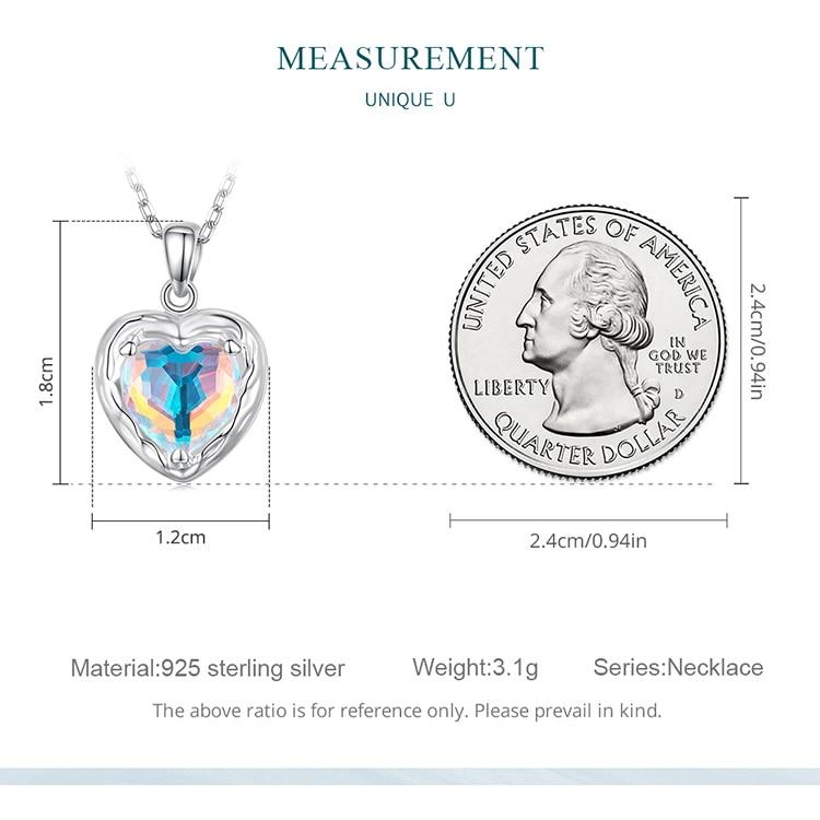 BAMOER 925 Sterling Silver Sparkling Heart Pendant Necklace for Women Simple Silver Necklace Engagement Fine Jewelry