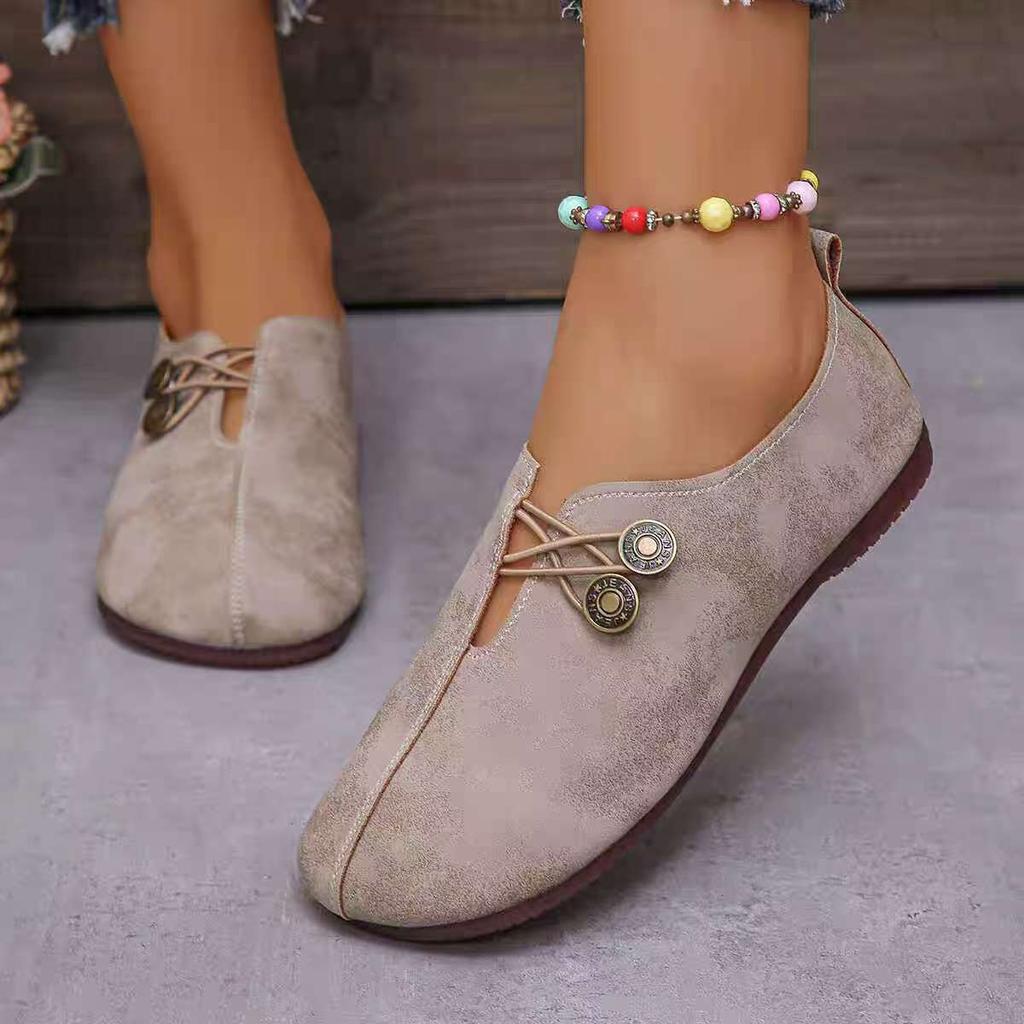 2025 Foreign Trade New Soft Leather Flat-bottomed Casual Single Shoes Women's Summer Shallow Mouth One Pedal Simple and Fashionable Large Size